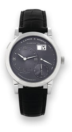 Lange 1 White Gold Blue — photo from WatchBase · Photo: WatchBase · © WatchBase, used with permission · Source: https://watchbase.com/a-lange-sohne/lange-1/101-027