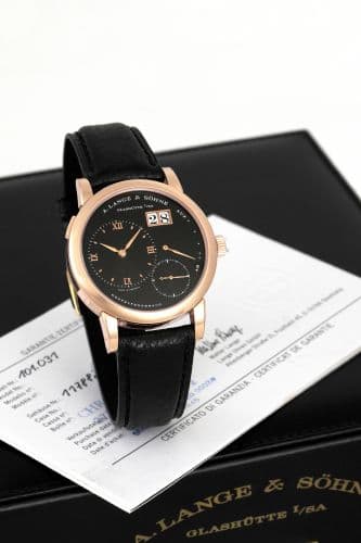 Lange 1 Pink Gold Black — photo from WatchBase · Photo: WatchBase · © WatchBase, used with permission · Source: https://watchbase.com/a-lange-sohne/lange-1/101-031