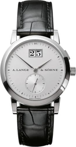 Saxonia Big Date Platinum / Silver — photo from WatchBase · Photo: WatchBase · © WatchBase, used with permission · Source: https://watchbase.com/a-lange-sohne/saxonia/105-025