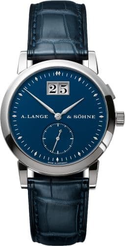 Saxonia Big Date White Gold / Blue — photo from WatchBase · Photo: WatchBase · © WatchBase, used with permission · Source: https://watchbase.com/a-lange-sohne/saxonia/105-027