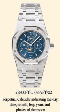 Royal Oak 25800 Perpetual Calendar Platinum / Blue — photo from WatchBase · Photo: WatchBase · © WatchBase, used with permission · Source: https://watchbase.com/audemars-piguet/royal-oak/25800pt-o-0789pt-02