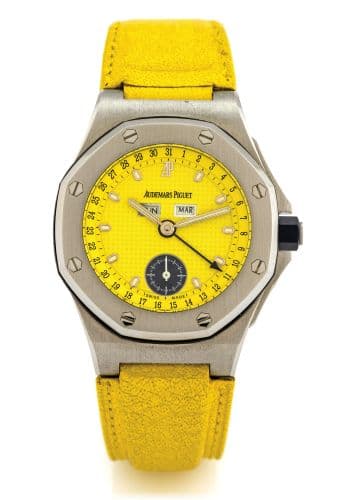 Royal Oak OffShore 25808 Full Calendar Yellow — photo from WatchBase · Photo: WatchBase · © WatchBase, used with permission · Source: https://watchbase.com/audemars-piguet/royal-oak-offshore/25808st-o-0009-03