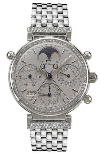Da Vinci Perpetual Rattrapante Platinum / Diamond / Silver / English / Bracelet — photo from WatchBase · Photo: WatchBase · © WatchBase, used with permission · Source: https://watchbase.com/iwc/da-vinci/iw9255-11