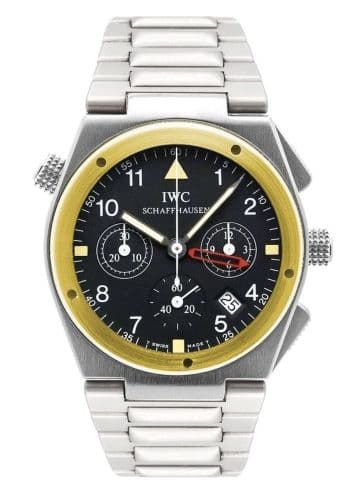 Ingenieur Mecaquartz Chronograph Alarm Stainless Steel / Yellow Gold / Black / Bracelet — photo from WatchBase · Photo: WatchBase · © WatchBase, used with permission · Source: https://watchbase.com/iwc/ingenieur/iw3805-02
