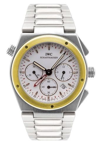 Ingenieur Mecaquartz Chronograph Alarm Stainless Steel / Yellow Gold / White / Bracelet — photo from WatchBase · Photo: WatchBase · © WatchBase, used with permission · Source: https://watchbase.com/iwc/ingenieur/iw3805-04