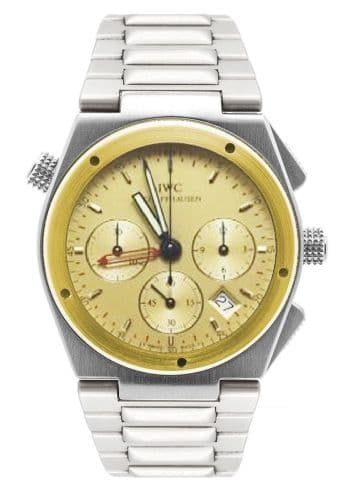 Ingenieur Mecaquartz Chronograph Alarm Stainless Steel / Yellow Gold / Champagne / Bracelet — photo from WatchBase · Photo: WatchBase · © WatchBase, used with permission · Source: https://watchbase.com/iwc/ingenieur/iw3805-05