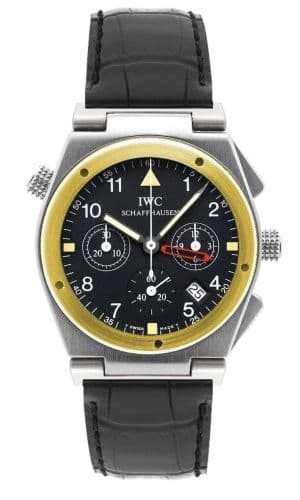Ingenieur Mecaquartz Chronograph Alarm Stainless Steel / Yellow Gold / Black / Strap — photo from WatchBase · Photo: WatchBase · © WatchBase, used with permission · Source: https://watchbase.com/iwc/ingenieur/iw3815-02