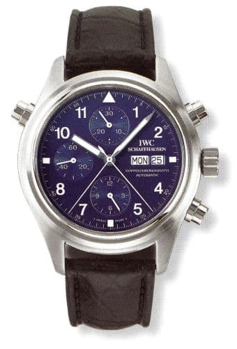 Pilot's Watch Doppelchronograph Platinum / Blue / French / Strap — photo from WatchBase · Photo: WatchBase · © WatchBase, used with permission · Source: https://watchbase.com/iwc/pilot/iw3711-28