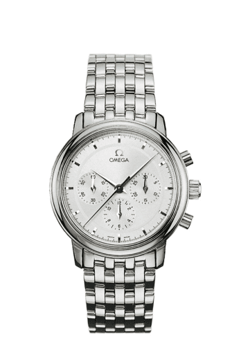 De Ville Prestige Hand Wound 36.1 Chronograph Stainless Steel / Silver / Bracelet — photo from WatchBase · Photo: WatchBase · © WatchBase, used with permission · Source: https://watchbase.com/omega/de-ville/4540-31-00