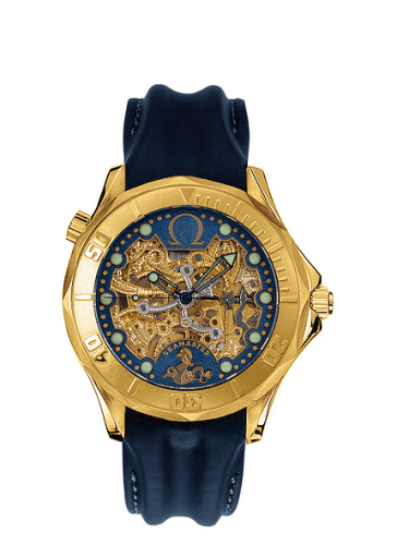 Seamaster Diver 300M Automatic 41 Yellow Gold / Skeleton / Leather / 50th Anniversary — photo from WatchBase · Photo: WatchBase · © WatchBase, used with permission · Source: https://watchbase.com/omega/seamaster-diver-300m/2941-80-03