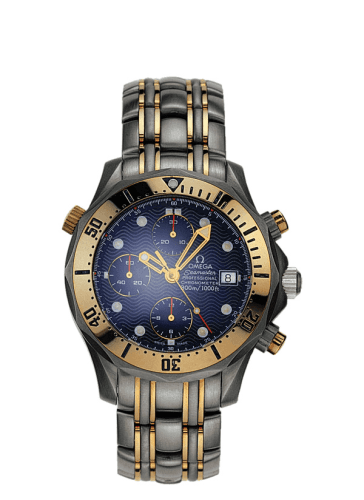 Seamaster Diver 300M Automatic 41.5 Chronograph Titanium / Tantalum / Red Gold / Blue / Bracelet — photo from WatchBase · Photo: WatchBase · © WatchBase, used with permission · Source: https://watchbase.com/omega/seamaster-diver-300m/2296-80-00