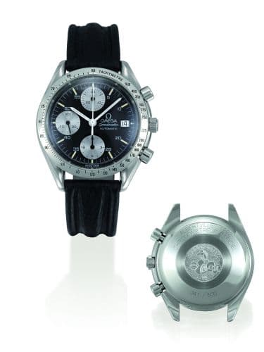 Speedmaster Date 38 Stainless Steel / Black / Albertville Winter Olympics — photo from WatchBase · Photo: WatchBase · © WatchBase, used with permission · Source: https://watchbase.com/omega/speedmaster-automatic-quartz/3811-50-jo