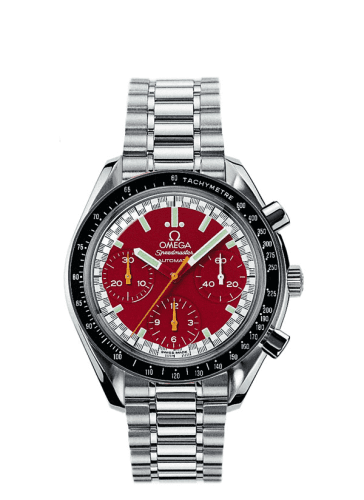 Speedmaster Reduced Stainless Steel / Red / Bracelet / Schumacher — photo from WatchBase · Photo: WatchBase · © WatchBase, used with permission · Source: https://watchbase.com/omega/speedmaster-reduced/3510-61-00