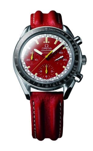Speedmaster Reduced Stainless Steel / Red / Strap / Schumacher — photo from WatchBase · Photo: WatchBase · © WatchBase, used with permission · Source: https://watchbase.com/omega/speedmaster-reduced/3810-61-41