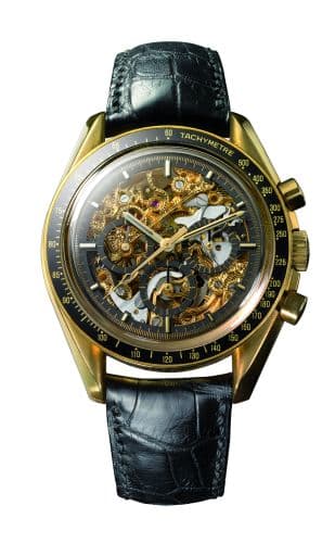 Speedmaster Professional Yellow Gold / Skeleton / Alligator / Jubilee — photo from WatchBase · Photo: WatchBase · © WatchBase, used with permission · Source: https://watchbase.com/omega/speedmaster/3696-50-31