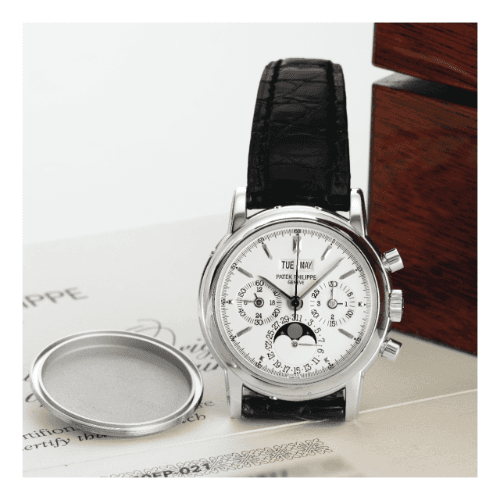 Perpetual Calendar Chronograph 3970 Platinum / Silver Stick — photo from WatchBase · Photo: WatchBase · © WatchBase, used with permission · Source: https://watchbase.com/patek-philippe/grand-complications/3970ep-021
