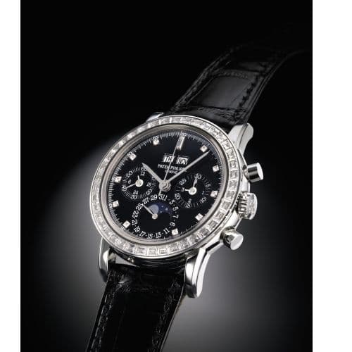 Perpetual Calendar Chronograph 3990 Platinum / Black Diamond — photo from WatchBase · Photo: WatchBase · © WatchBase, used with permission · Source: https://watchbase.com/patek-philippe/grand-complications/3990p-029