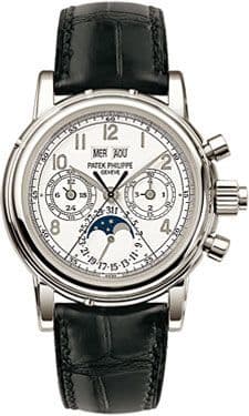 Perpetual Calendar Split Seconds Chronograph 5004 Platinum / White Arabic — photo from WatchBase · Photo: WatchBase · © WatchBase, used with permission · Source: https://watchbase.com/patek-philippe/grand-complications/5004p-021
