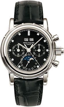 Perpetual Calendar Split Seconds Chronograph 5004 Platinum / Black Diamond — photo from WatchBase · Photo: WatchBase · © WatchBase, used with permission · Source: https://watchbase.com/patek-philippe/grand-complications/5004p-033