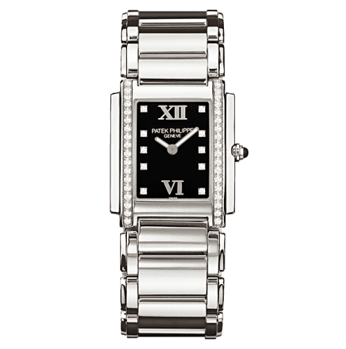 Twenty~4 4910 Stainless Steel / Black — photo from WatchBase · Photo: WatchBase · © WatchBase, used with permission · Source: https://watchbase.com/patek-philippe/twenty-4/4910-10a-001