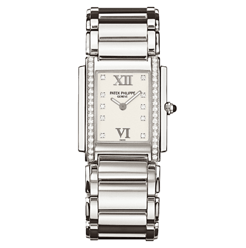 Twenty~4 4910 Stainless Steel / White — photo from WatchBase · Photo: WatchBase · © WatchBase, used with permission · Source: https://watchbase.com/patek-philippe/twenty-4/4910-10a-011