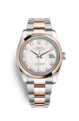 Datejust 36 Rolesor Everose Domed / Oyster / Ivory Roman — photo from WatchBase · Photo: WatchBase · © WatchBase, used with permission · Source: https://watchbase.com/rolex/datejust/116201-0093