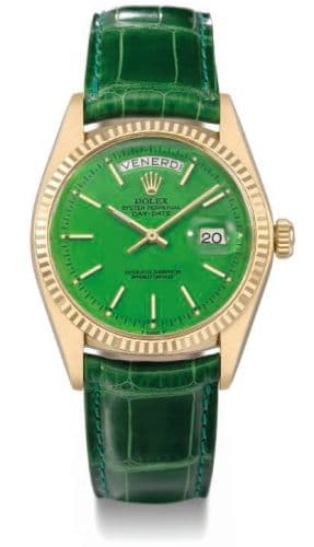 Day-Date 1803 — photo from WatchBase · Photo: WatchBase · © WatchBase, used with permission · Source: https://watchbase.com/rolex/day-date/1803-stella-green