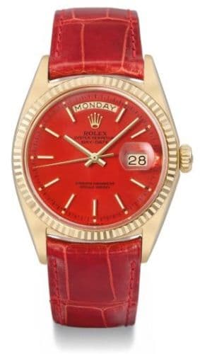 Day-Date 1803 — photo from WatchBase · Photo: WatchBase · © WatchBase, used with permission · Source: https://watchbase.com/rolex/day-date/1803-stella-red