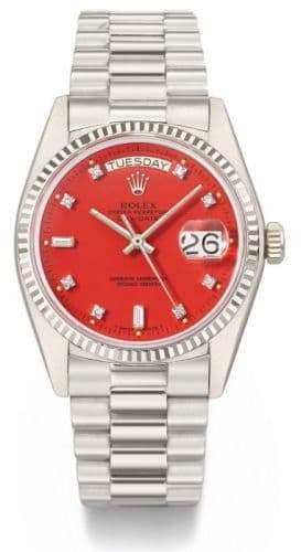 Day-Date 18039 — photo from WatchBase · Photo: WatchBase · © WatchBase, used with permission · Source: https://watchbase.com/rolex/day-date/18039-stella-red