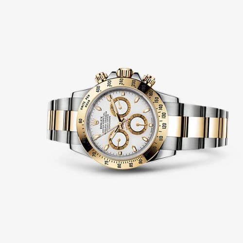 Cosmograph Daytona Rolesor / White — photo from WatchBase · Photo: WatchBase · © WatchBase, used with permission · Source: https://watchbase.com/rolex/daytona/116523-0040