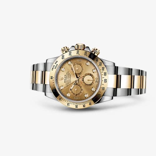 Cosmograph Daytona Rolesor / Champagne Diamond — photo from WatchBase · Photo: WatchBase · © WatchBase, used with permission · Source: https://watchbase.com/rolex/daytona/116523-0055