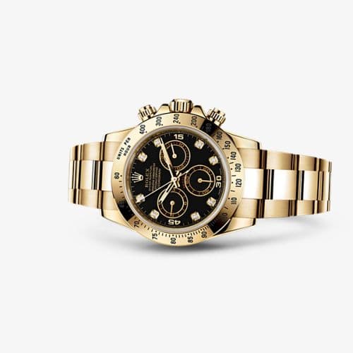 Cosmograph Daytona Yellow Gold / Black Diamond — photo from WatchBase · Photo: WatchBase · © WatchBase, used with permission · Source: https://watchbase.com/rolex/daytona/116528-0031