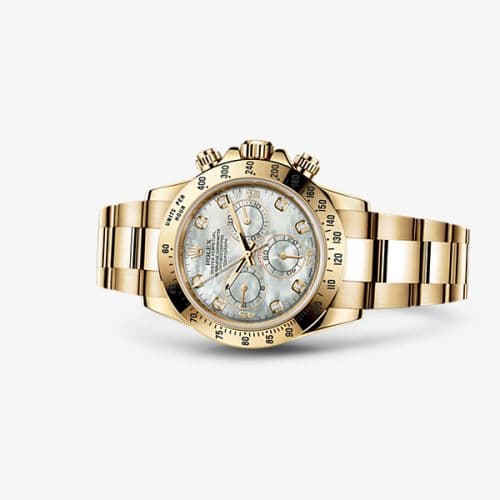 Daytona Yellow Gold Mother of Pearl Diamonds — photo from WatchBase · Photo: WatchBase · © WatchBase, used with permission · Source: https://watchbase.com/rolex/daytona/116528-0032