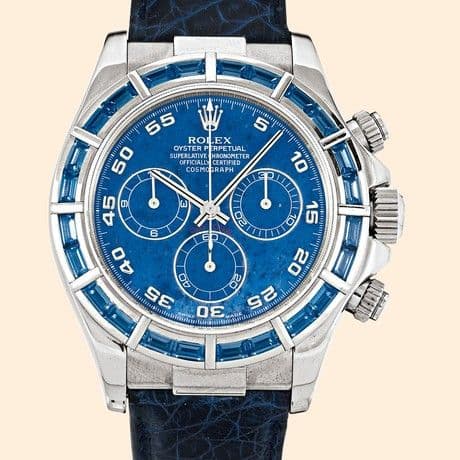 Daytona White Gold Blue Sapphire Strap Sodalite — photo from WatchBase · Photo: WatchBase · © WatchBase, used with permission · Source: https://watchbase.com/rolex/daytona/116589saci-0002