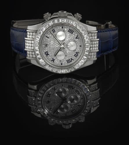 Daytona White Gold Diamond Strap Roman — photo from WatchBase · Photo: WatchBase · © WatchBase, used with permission · Source: https://watchbase.com/rolex/daytona/116599tbr-0001