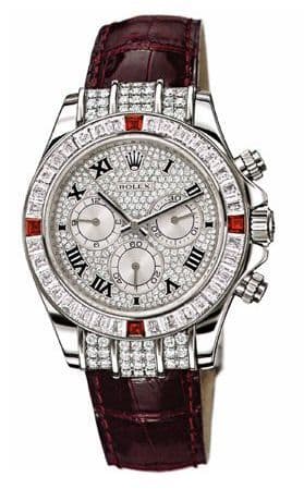 Daytona White Gold Diamond Ruby Strap — photo from WatchBase · Photo: WatchBase · © WatchBase, used with permission · Source: https://watchbase.com/rolex/daytona/1165994ru-0001