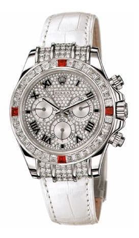Daytona White Gold Diamond Ruby Strap — photo from WatchBase · Photo: WatchBase · © WatchBase, used with permission · Source: https://watchbase.com/rolex/daytona/1165994ru-0002