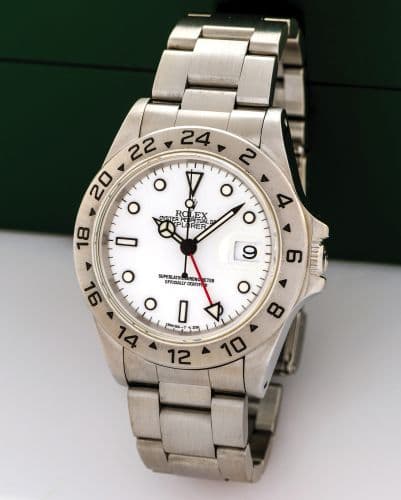 Explorer II White Tritium — photo from WatchBase · Photo: WatchBase · © WatchBase, used with permission · Source: https://watchbase.com/rolex/explorer-2/16570-0001