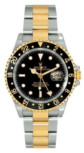 GMT-Master II Two Tone / Black — photo from WatchBase · Photo: WatchBase · © WatchBase, used with permission · Source: https://watchbase.com/rolex/gmt-master/16713