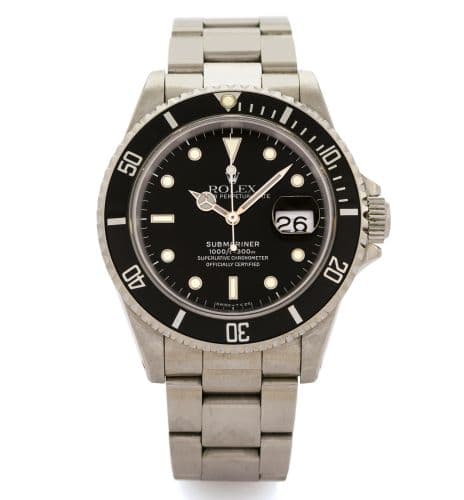 Submariner Date 16610 Tritium — photo from WatchBase · Photo: WatchBase · © WatchBase, used with permission · Source: https://watchbase.com/rolex/submariner/16610-tritium