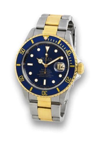 Submariner Date 16613 Blue Tiffany Tritium — photo from WatchBase · Photo: WatchBase · © WatchBase, used with permission · Source: https://watchbase.com/rolex/submariner/16613-blue-tiffany-tritium