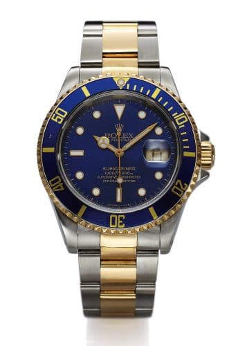 Submariner Date 16613 Blue Tritium — photo from WatchBase · Photo: WatchBase · © WatchBase, used with permission · Source: https://watchbase.com/rolex/submariner/16613-blue-tritium