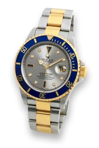 Submariner Date 16613 Serti Silver — photo from WatchBase · Photo: WatchBase · © WatchBase, used with permission · Source: https://watchbase.com/rolex/submariner/16613-serti-silver