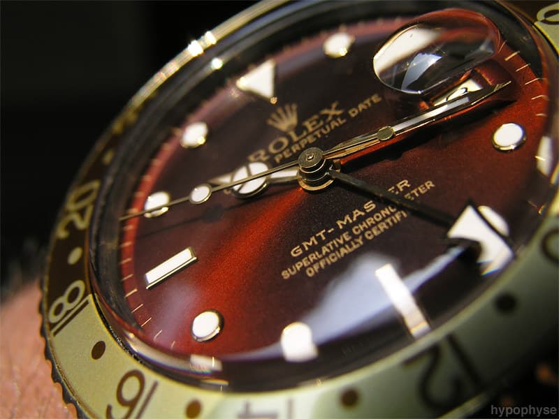The same 16753 in sunlight: the dial reads brown, with gold-surround nipple markers and the root-beer bezel. · Photo: hypo.physe (Flickr) · CC BY-SA 2.0 · https://creativecommons.org/licenses/by-sa/2.0/ · Source: https://www.flickr.com/photos/hypophyse/4376012635/